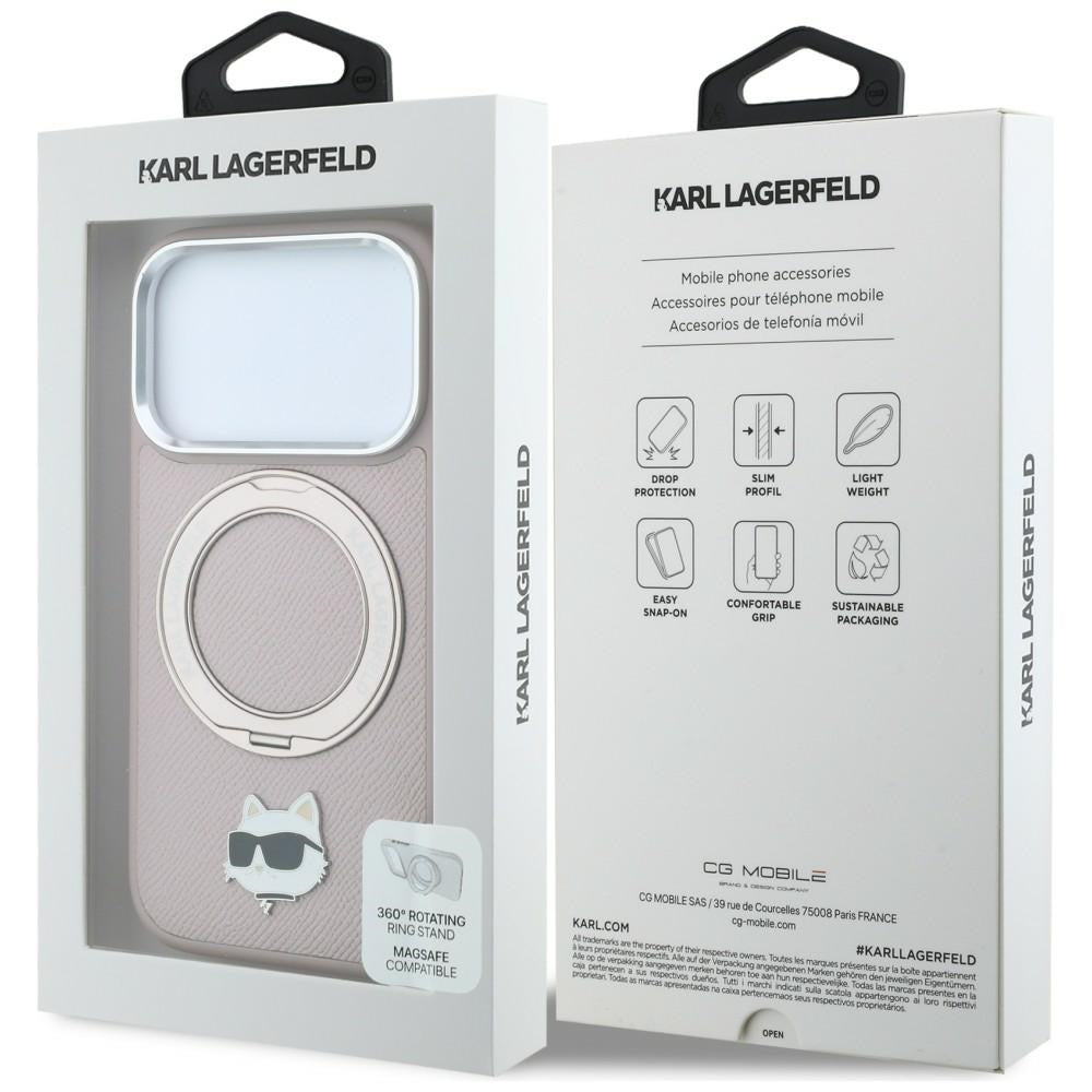 Husa MagSafe pentru Apple iPhone 18 Pro / 17 Pro, Karl Lagerfeld, Ring Stand 360 Choupette Pin, Roz