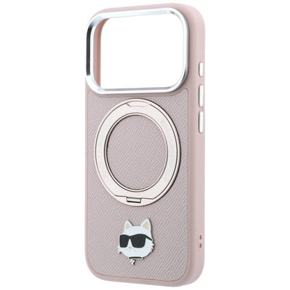 Husa MagSafe pentru Apple iPhone 18 Pro / 17 Pro, Karl Lagerfeld, Ring Stand 360 Choupette Pin, Roz