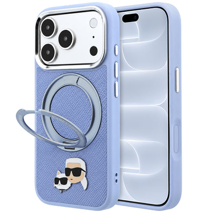 Husa MagSafe pentru Apple iPhone 18 Pro / 17 Pro, Karl Lagerfeld, Ring Stand 360 Karl & Choupette Pin, Bleu
