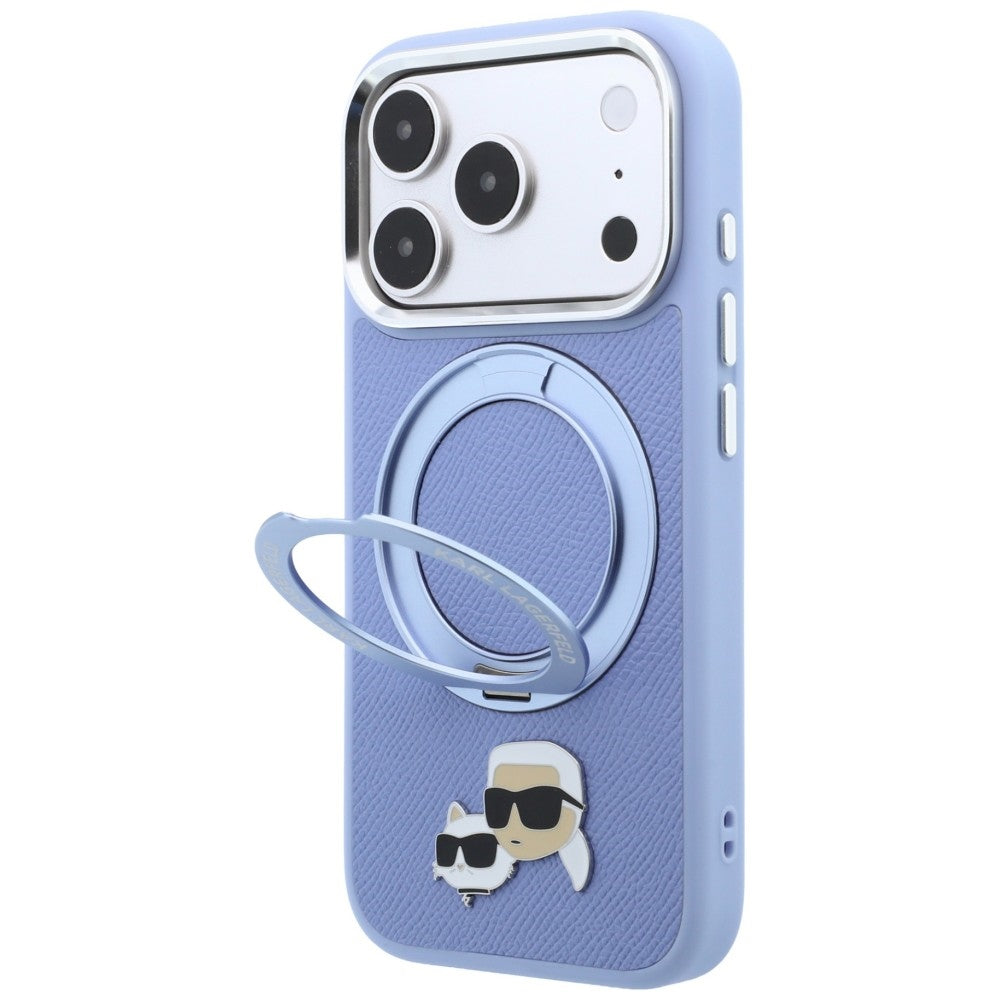 Husa MagSafe pentru Apple iPhone 18 Pro / 17 Pro, Karl Lagerfeld, Ring Stand 360 Karl & Choupette Pin, Bleu