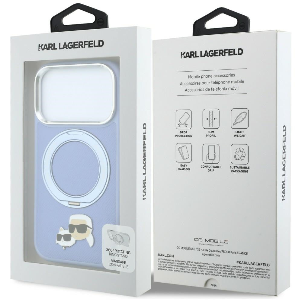 Husa MagSafe pentru Apple iPhone 18 Pro / 17 Pro, Karl Lagerfeld, Ring Stand 360 Karl & Choupette Pin, Bleu