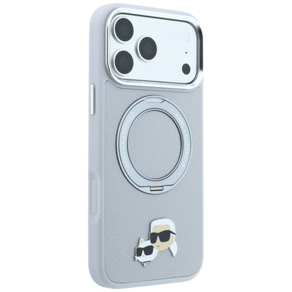 Husa MagSafe pentru Apple iPhone 18 Pro / 17 Pro, Karl Lagerfeld, Ring Stand 360 Karl & Choupette Pin, Gri