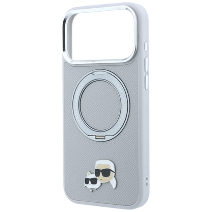 Husa MagSafe pentru Apple iPhone 18 Pro / 17 Pro, Karl Lagerfeld, Ring Stand 360 Karl & Choupette Pin, Gri