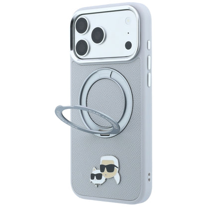 Husa MagSafe pentru Apple iPhone 18 Pro / 17 Pro, Karl Lagerfeld, Ring Stand 360 Karl & Choupette Pin, Gri