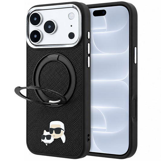 Husa MagSafe pentru Apple iPhone 18 Pro / 17 Pro, Karl Lagerfeld, Ring Stand 360 Karl & Choupette Pin, Neagra