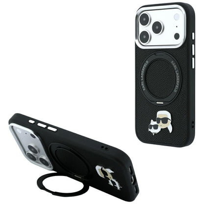 Husa MagSafe pentru Apple iPhone 18 Pro / 17 Pro, Karl Lagerfeld, Ring Stand 360 Karl & Choupette Pin, Neagra