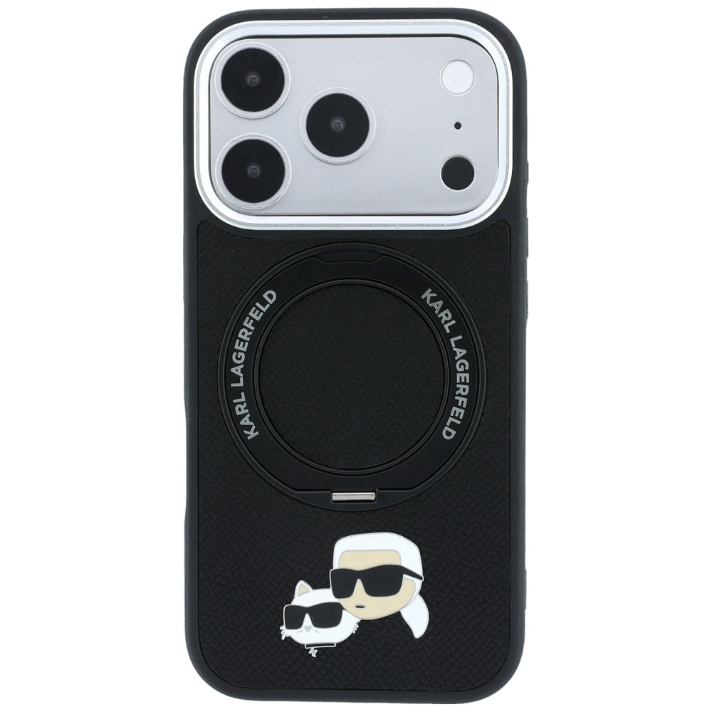 Husa MagSafe pentru Apple iPhone 18 Pro / 17 Pro, Karl Lagerfeld, Ring Stand 360 Karl & Choupette Pin, Neagra