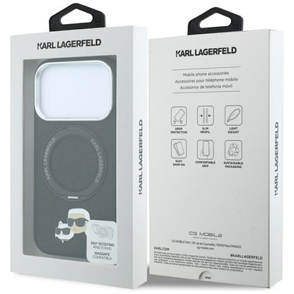 Husa MagSafe pentru Apple iPhone 18 Pro / 17 Pro, Karl Lagerfeld, Ring Stand 360 Karl & Choupette Pin, Neagra