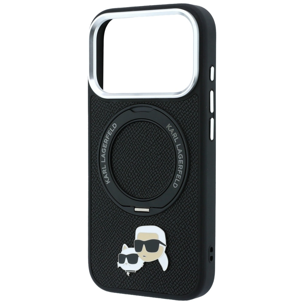 Husa MagSafe pentru Apple iPhone 18 Pro / 17 Pro, Karl Lagerfeld, Ring Stand 360 Karl & Choupette Pin, Neagra