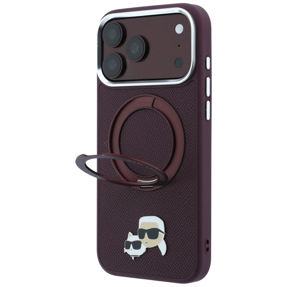 Husa MagSafe pentru Apple iPhone 18 Pro / 17 Pro, Karl Lagerfeld, Ring Stand 360 Karl & Choupette Pin, Visinie