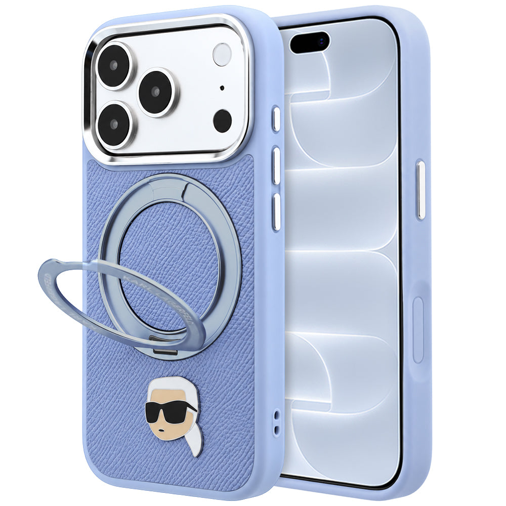 Husa MagSafe pentru Apple iPhone 18 Pro / 17 Pro, Karl Lagerfeld, Ring Stand 360 Karl Pin, Bleu