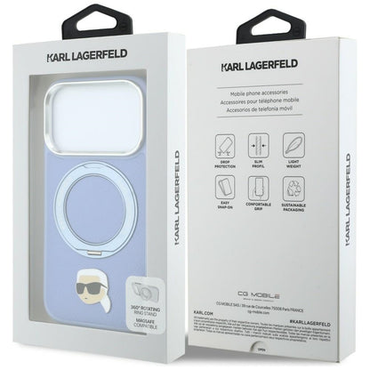 Husa MagSafe pentru Apple iPhone 18 Pro / 17 Pro, Karl Lagerfeld, Ring Stand 360 Karl Pin, Bleu