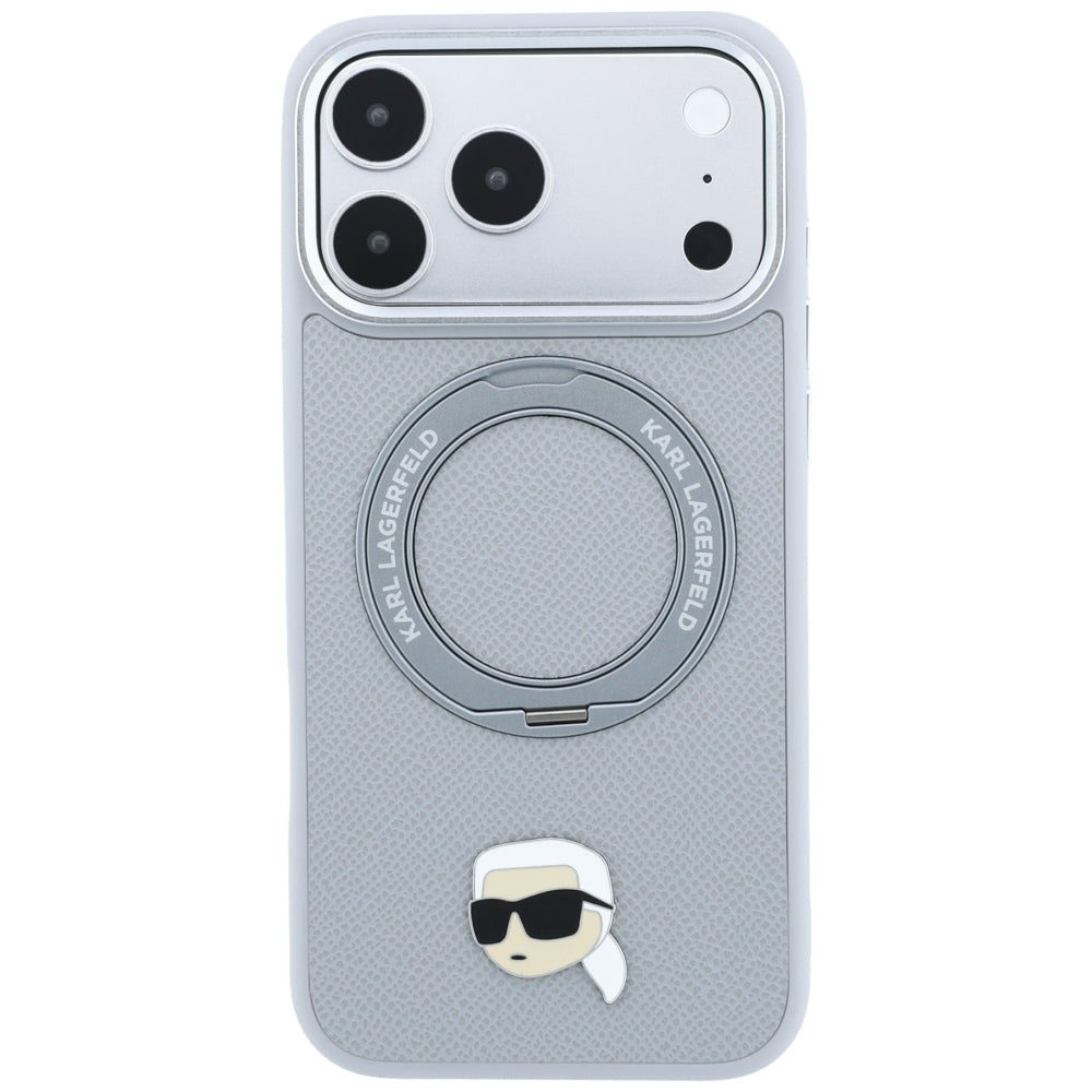 Husa MagSafe pentru Apple iPhone 18 Pro / 17 Pro, Karl Lagerfeld, Ring Stand 360 Karl Pin, Gri