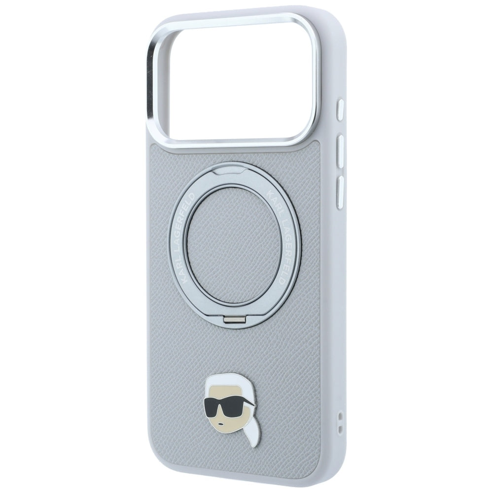 Husa MagSafe pentru Apple iPhone 18 Pro / 17 Pro, Karl Lagerfeld, Ring Stand 360 Karl Pin, Gri