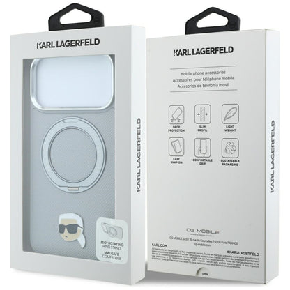 Husa MagSafe pentru Apple iPhone 18 Pro / 17 Pro, Karl Lagerfeld, Ring Stand 360 Karl Pin, Gri