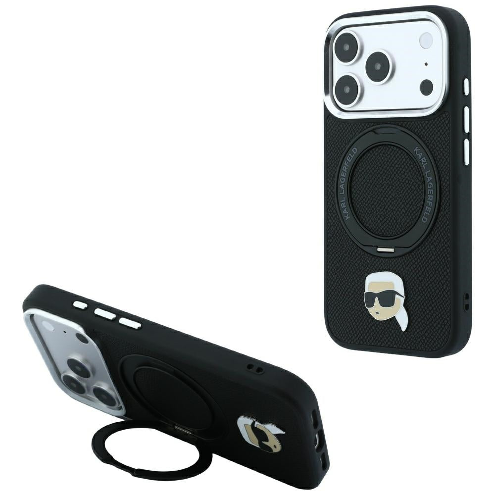 Husa MagSafe pentru Apple iPhone 18 Pro / 17 Pro, Karl Lagerfeld, Ring Stand 360 Karl Pin, Neagra