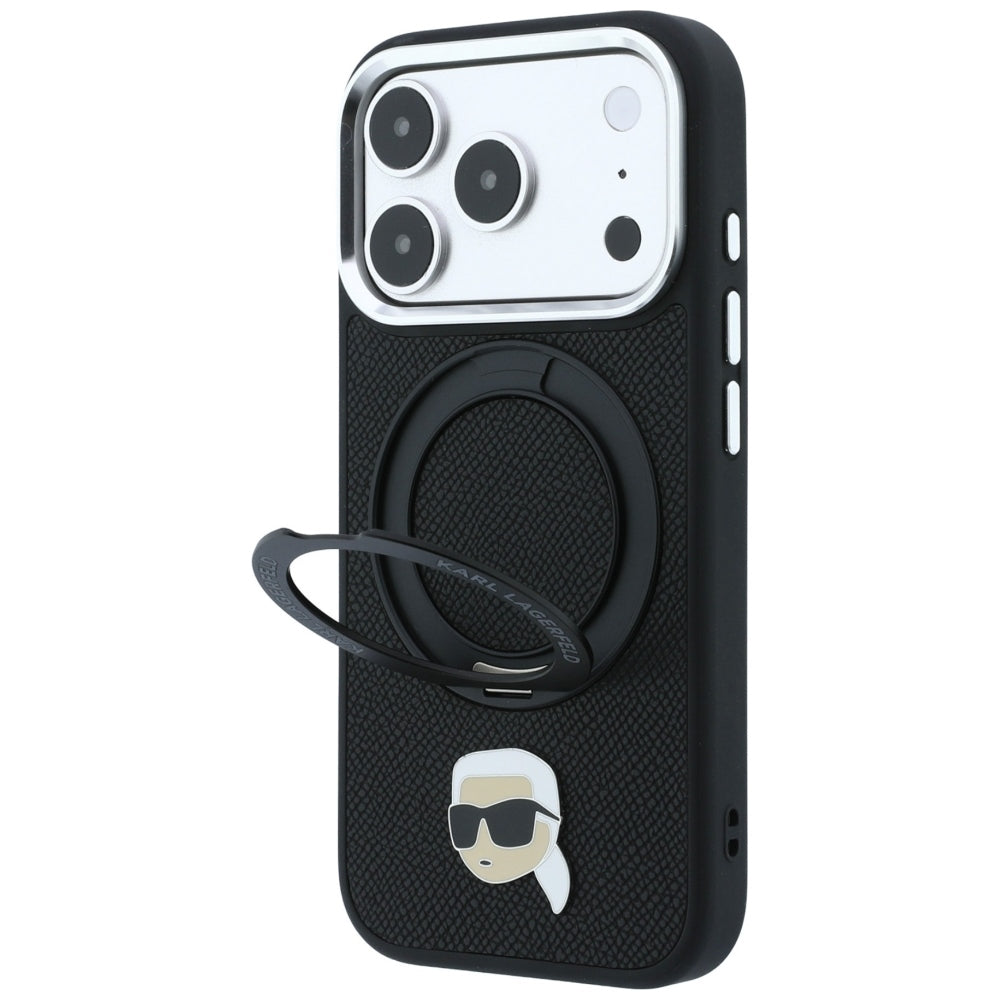 Husa MagSafe pentru Apple iPhone 18 Pro / 17 Pro, Karl Lagerfeld, Ring Stand 360 Karl Pin, Neagra