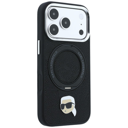 Husa MagSafe pentru Apple iPhone 18 Pro / 17 Pro, Karl Lagerfeld, Ring Stand 360 Karl Pin, Neagra