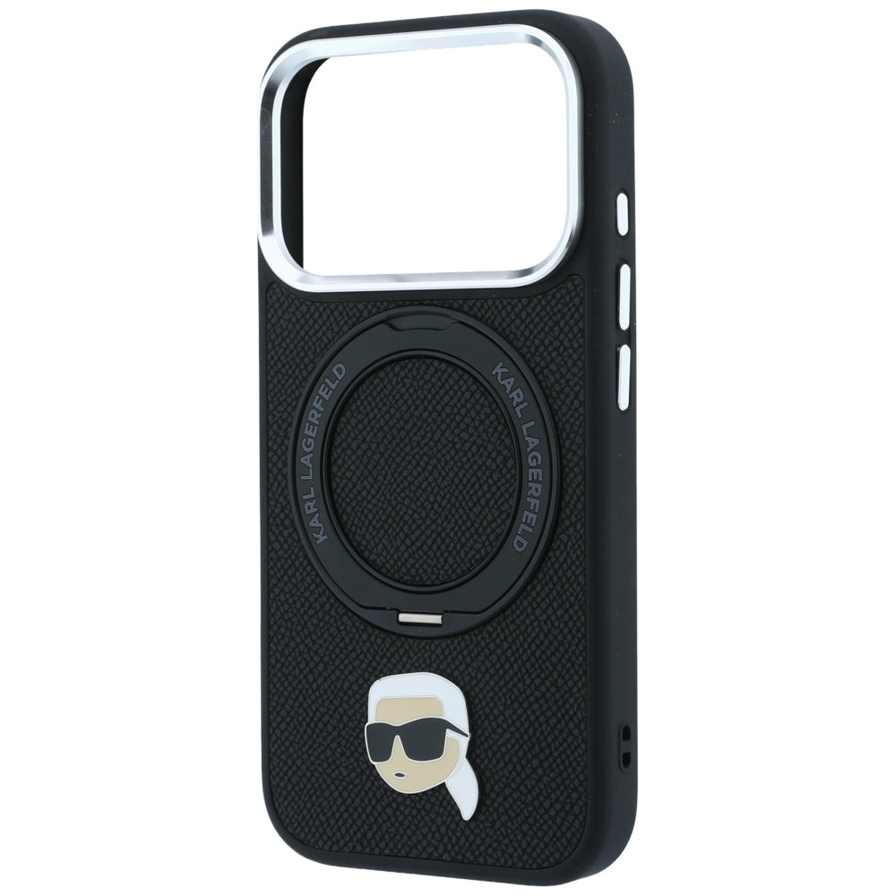 Husa MagSafe pentru Apple iPhone 18 Pro / 17 Pro, Karl Lagerfeld, Ring Stand 360 Karl Pin, Neagra