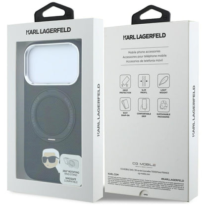 Husa MagSafe pentru Apple iPhone 18 Pro / 17 Pro, Karl Lagerfeld, Ring Stand 360 Karl Pin, Neagra