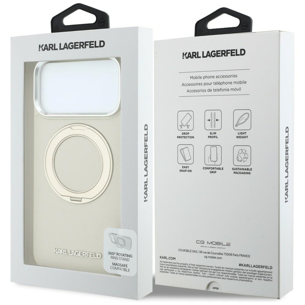 Husa MagSafe pentru Apple iPhone 18 Pro / 17 Pro, Karl Lagerfeld, Ring Stand 360 Saffiano, Bej