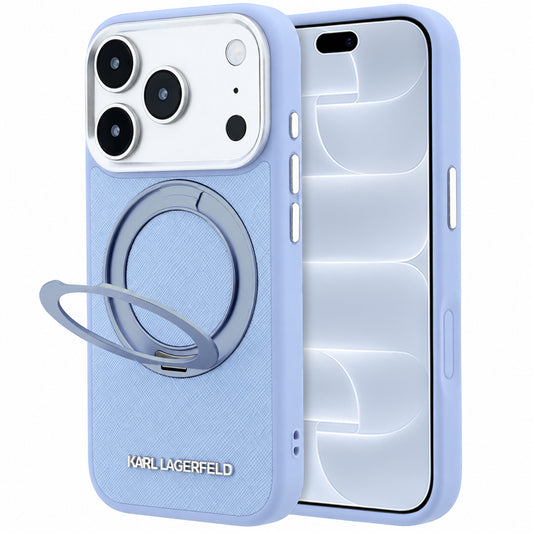 Husa MagSafe pentru Apple iPhone 18 Pro / 17 Pro, Karl Lagerfeld, Ring Stand 360 Saffiano, Bleu