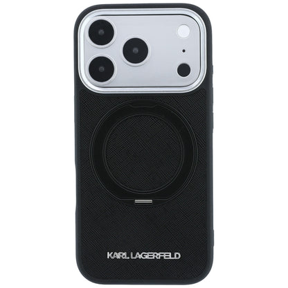 Husa MagSafe pentru Apple iPhone 18 Pro / 17 Pro, Karl Lagerfeld, Ring Stand 360 Saffiano, Neagra