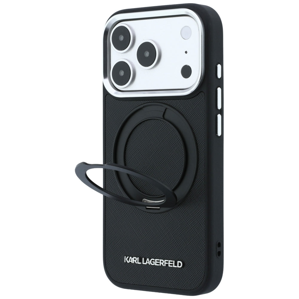 Husa MagSafe pentru Apple iPhone 18 Pro / 17 Pro, Karl Lagerfeld, Ring Stand 360 Saffiano, Neagra