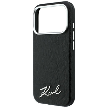 Husa MagSafe pentru Apple iPhone 18 Pro / 17 Pro, Karl Lagerfeld, Saffiano Small Script Metal Logo, Neagra