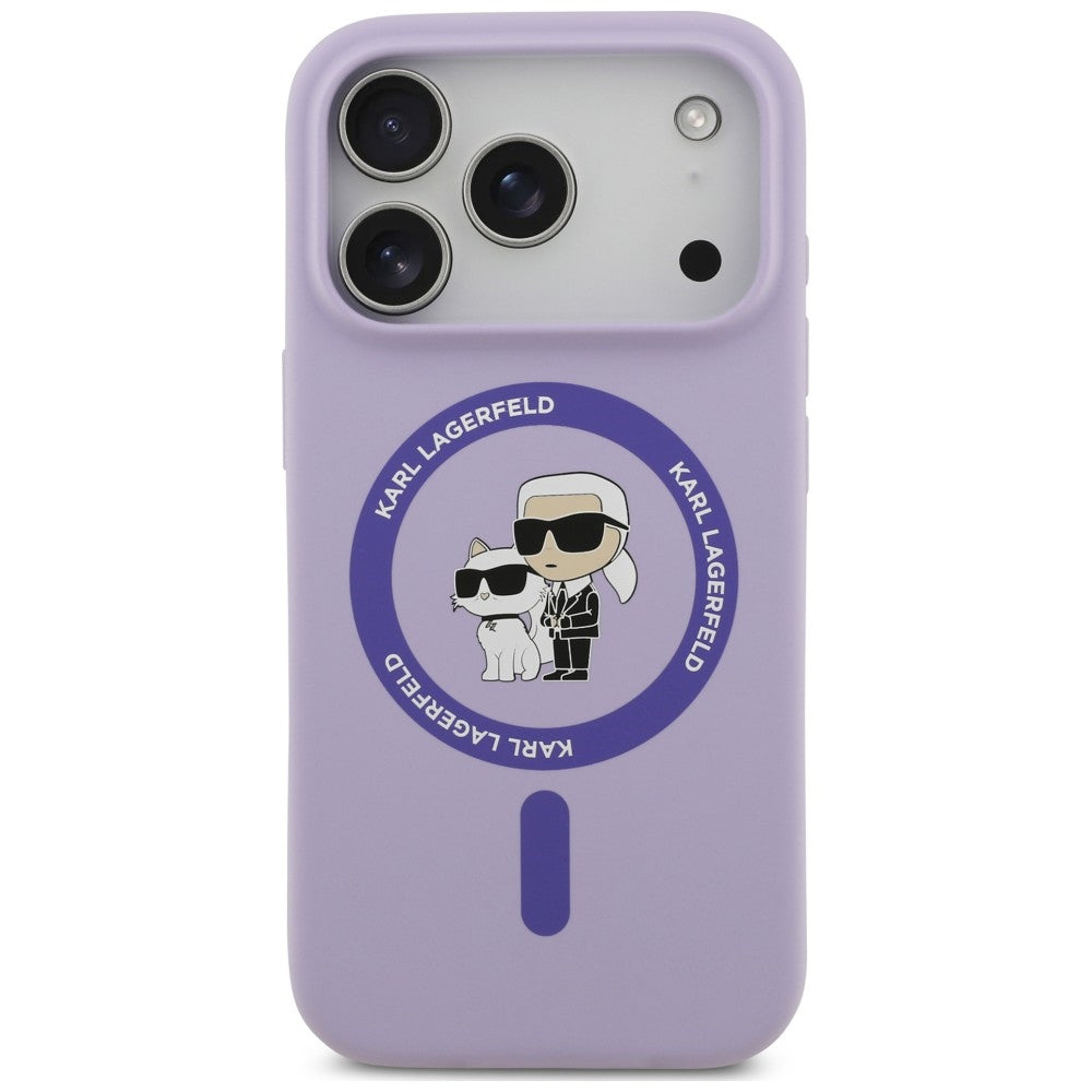 Husa MagSafe pentru Apple iPhone 18 Pro / 17 Pro, Karl Lagerfeld, Silicone Ring Karl & Choupette, Mov