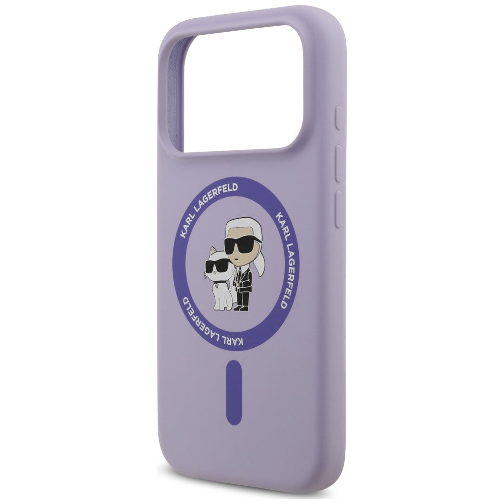 Husa MagSafe pentru Apple iPhone 18 Pro / 17 Pro, Karl Lagerfeld, Silicone Ring Karl & Choupette, Mov