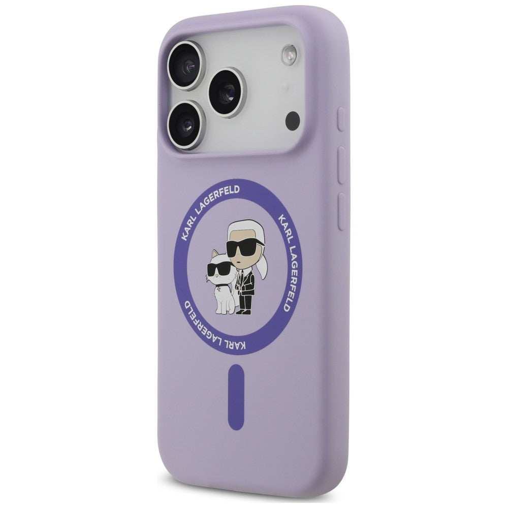 Husa MagSafe pentru Apple iPhone 18 Pro / 17 Pro, Karl Lagerfeld, Silicone Ring Karl & Choupette, Mov
