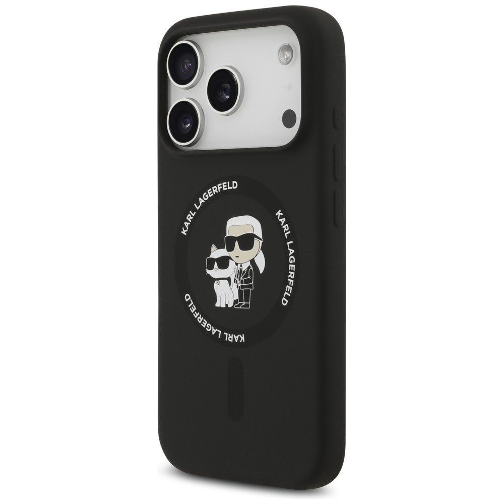 Husa MagSafe pentru Apple iPhone 18 Pro / 17 Pro, Karl Lagerfeld, Silicone Ring Karl & Choupette, Neagra