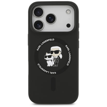 Husa MagSafe pentru Apple iPhone 18 Pro / 17 Pro, Karl Lagerfeld, Silicone Ring Karl & Choupette, Neagra