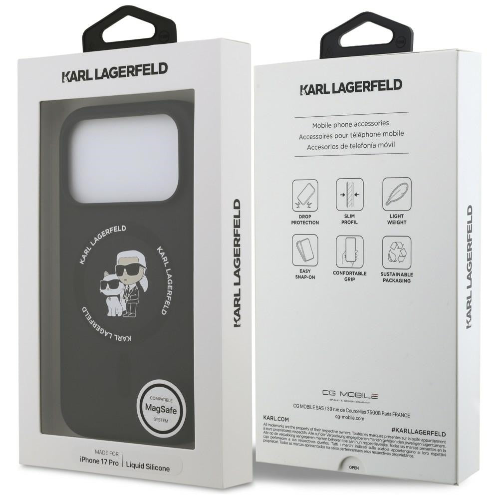 Husa MagSafe pentru Apple iPhone 18 Pro / 17 Pro, Karl Lagerfeld, Silicone Ring Karl & Choupette, Neagra