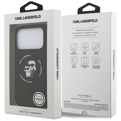 Husa MagSafe pentru Apple iPhone 18 Pro / 17 Pro, Karl Lagerfeld, Silicone Ring Karl & Choupette, Neagra