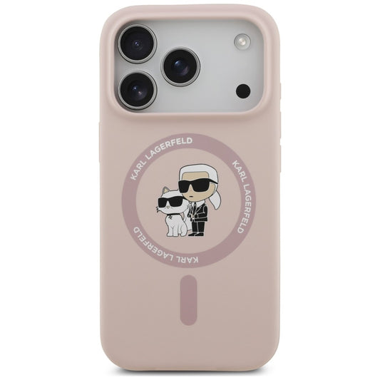 Husa MagSafe pentru Apple iPhone 18 Pro / 17 Pro, Karl Lagerfeld, Silicone Ring Karl & Choupette, Roz
