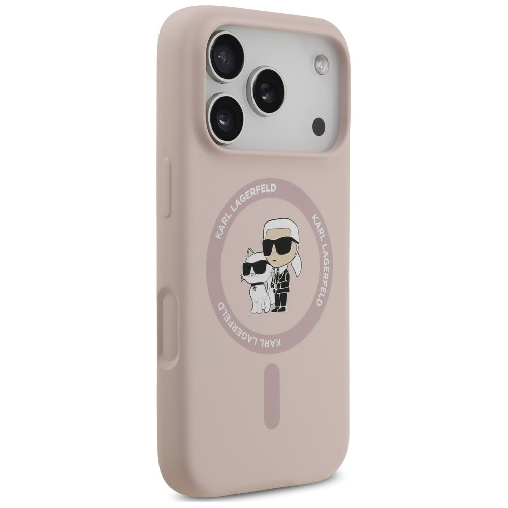Husa MagSafe pentru Apple iPhone 18 Pro / 17 Pro, Karl Lagerfeld, Silicone Ring Karl & Choupette, Roz