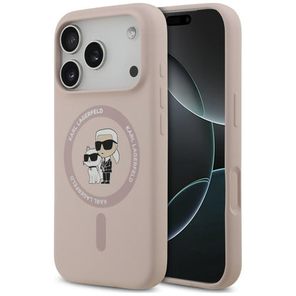 Husa MagSafe pentru Apple iPhone 18 Pro / 17 Pro, Karl Lagerfeld, Silicone Ring Karl & Choupette, Roz