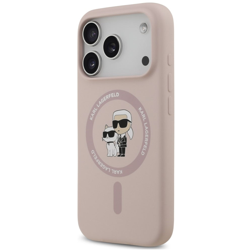 Husa MagSafe pentru Apple iPhone 18 Pro / 17 Pro, Karl Lagerfeld, Silicone Ring Karl & Choupette, Roz