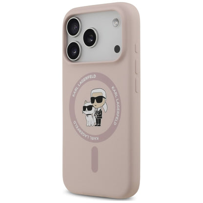 Husa MagSafe pentru Apple iPhone 18 Pro / 17 Pro, Karl Lagerfeld, Silicone Ring Karl & Choupette, Roz