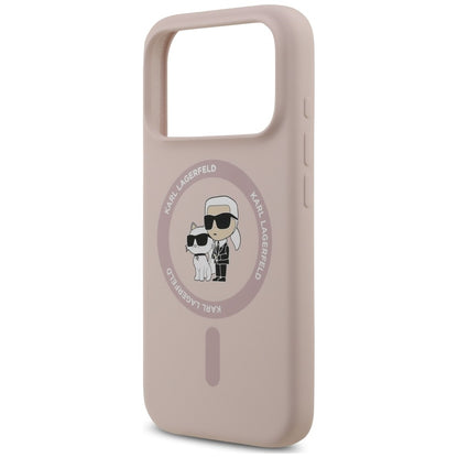 Husa MagSafe pentru Apple iPhone 18 Pro / 17 Pro, Karl Lagerfeld, Silicone Ring Karl & Choupette, Roz