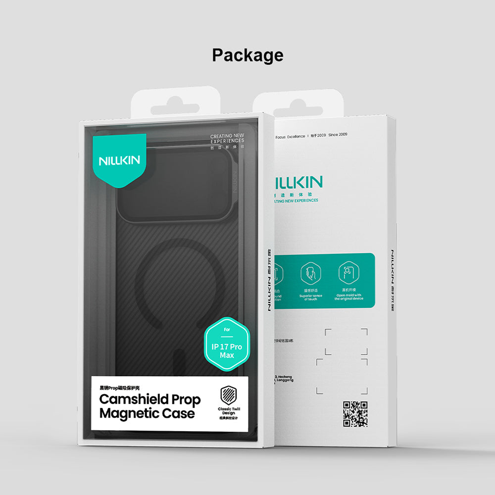 Husa MagSafe pentru Apple iPhone 18 Pro / 17 Pro, Nillkin, CamShield Prop, Neagra Transparenta