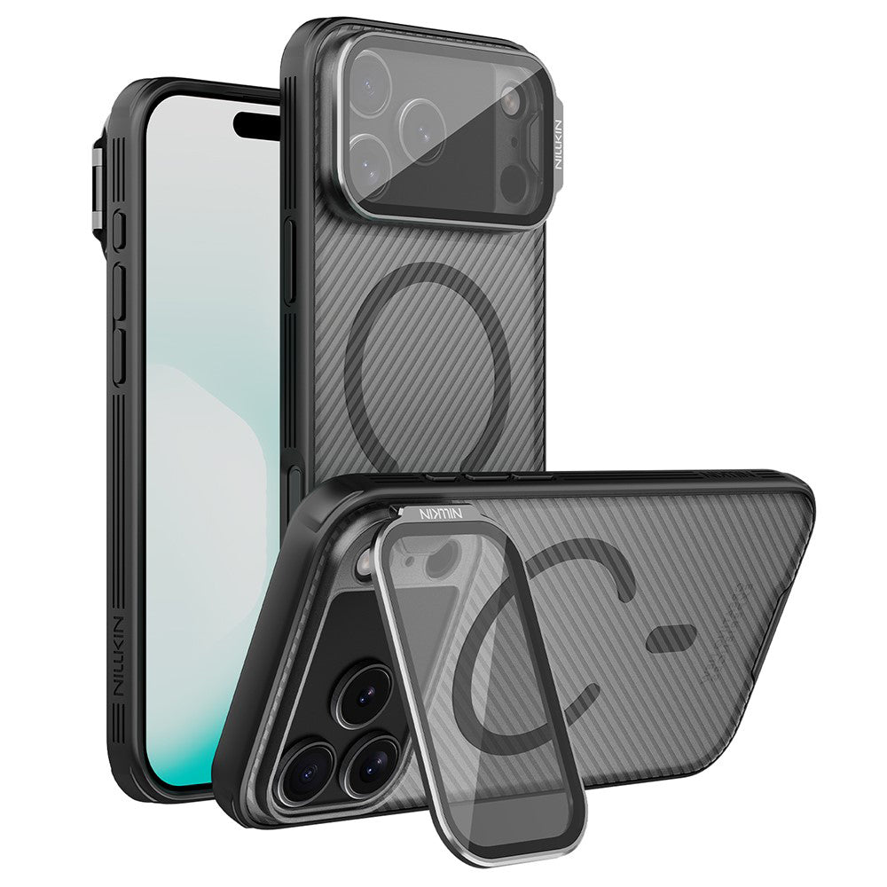 Husa MagSafe pentru Apple iPhone 18 Pro / 17 Pro, Nillkin, CamShield Prop, Neagra Transparenta