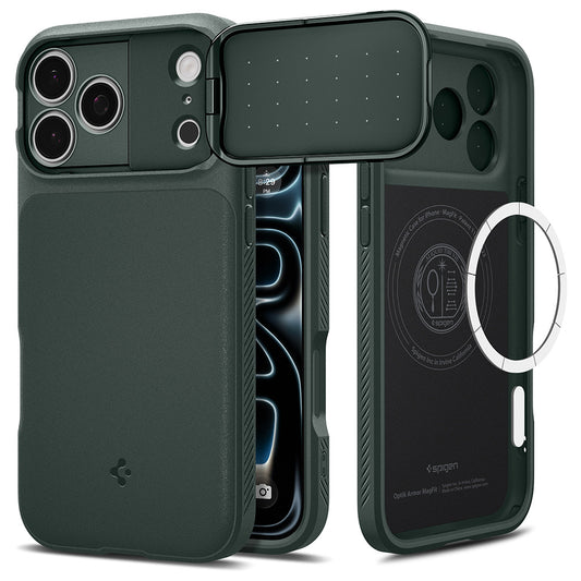 Husa MagSafe pentru Apple iPhone 18 Pro / 17 Pro, Spigen, Optik Armor, Verde ACS09954