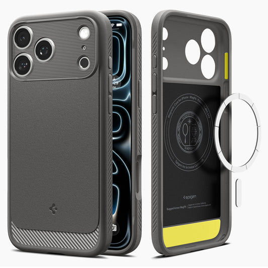 Husa MagSafe pentru Apple iPhone 18 Pro / 17 Pro, Spigen, Rugged Armor, Gri ACS12148