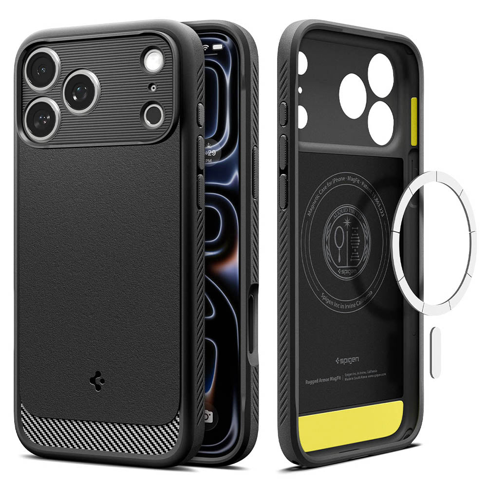 Husa MagSafe pentru Apple iPhone 18 Pro / 17 Pro, Spigen, Rugged Armor, Neagra Mata ACS12147