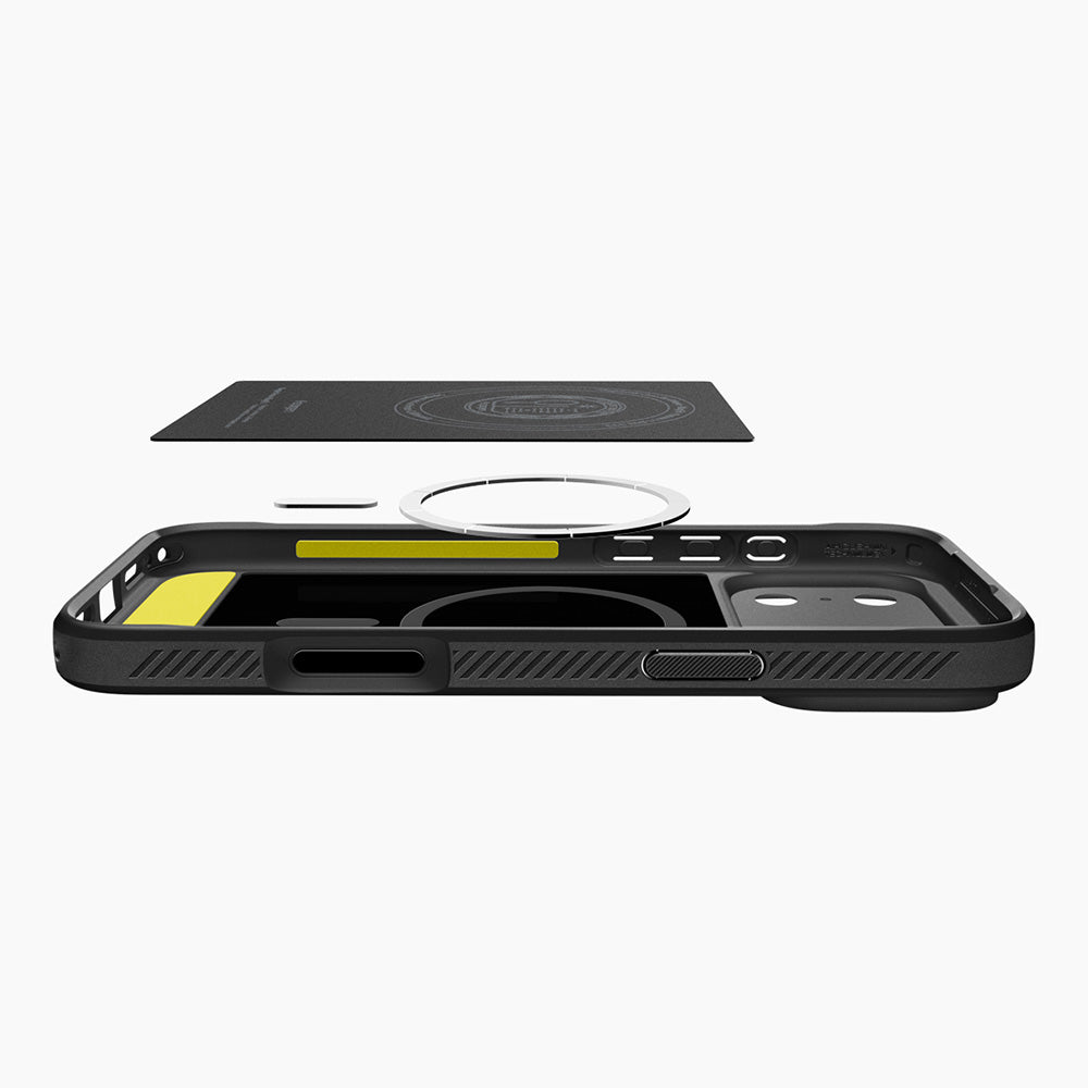 Husa MagSafe pentru Apple iPhone 18 Pro / 17 Pro, Spigen, Rugged Armor, Neagra Mata ACS12147