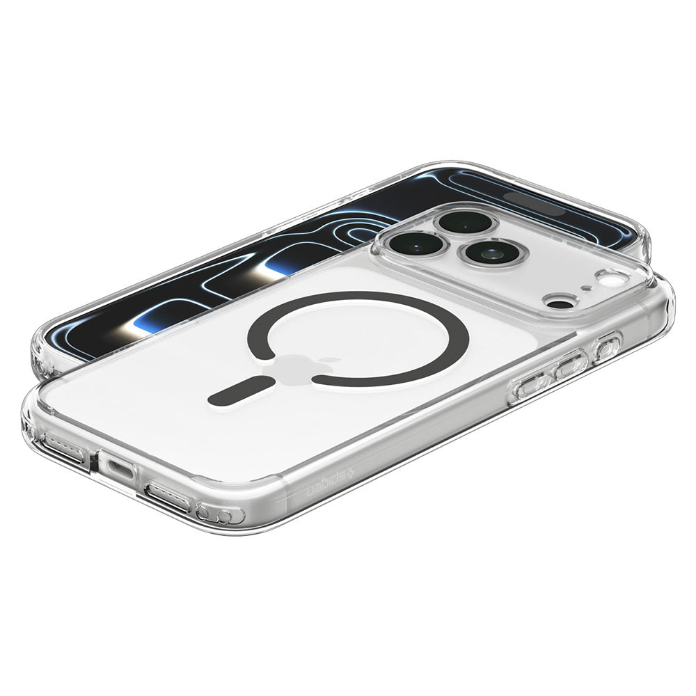 Husa MagSafe pentru Apple iPhone 18 Pro / 17 Pro, Spigen, Ultra Hybrid, Gri Transparenta ACS12156