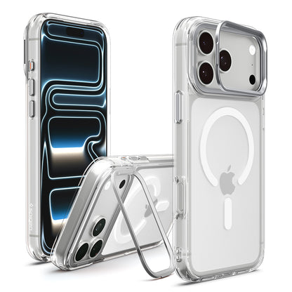 Husa MagSafe pentru Apple iPhone 18 Pro / 17 Pro, Spigen, Ultra Hybrid Optik S, Argintie Transparenta ACS11921